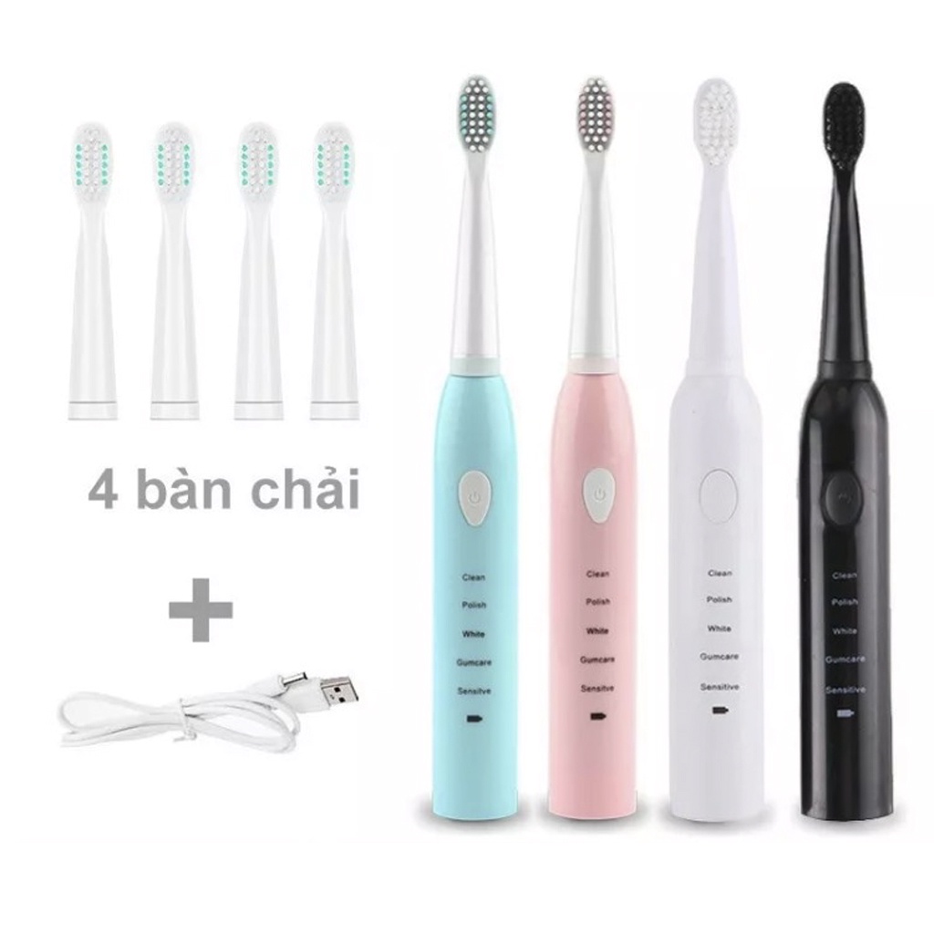 Bàn chải đánh răng điện 5 chế độ, Tặng kèm 3 đầu đàn chải thay thế tiện lợi , Bàn chải điện hàng nội địa cao cấp