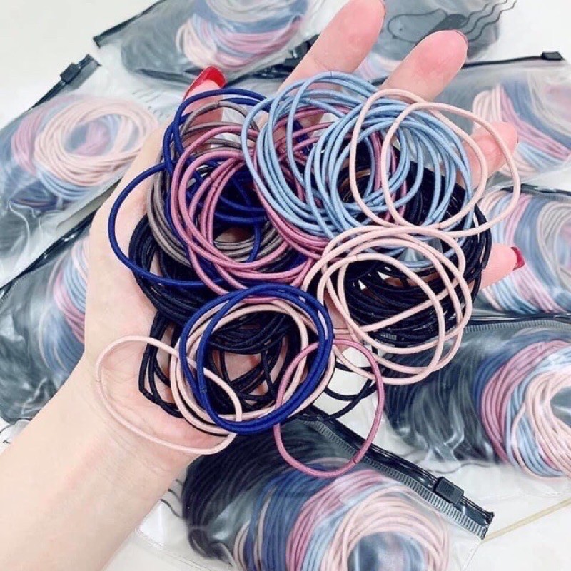 Gói 100 Chun Nịt Tóc,Sét Chun Tóc,Nịt Tóc Đựng Kèm Túi Díp Đáng Yêu