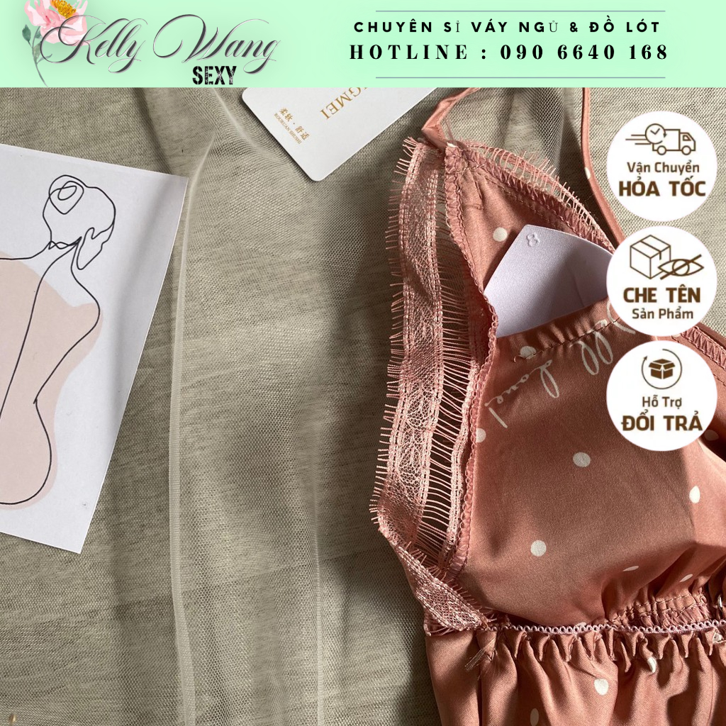 SX251 - Bộ ngủ lụa satin Phối ren KELLY WANG