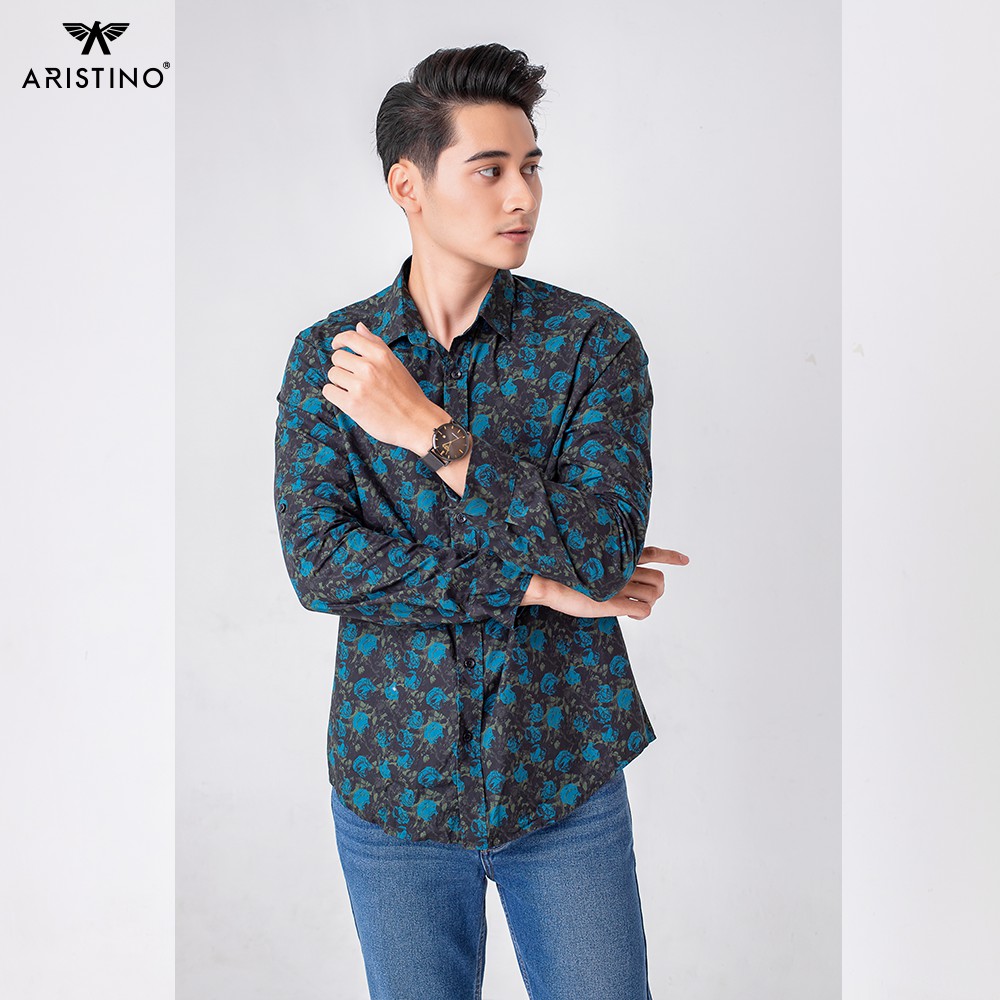 Áo sơ mi nam ARISTINO hoạ tiết hoa hồng trẻ trung, thời thượng, chất cotton thấm hút, thoáng mát - ALSM2609