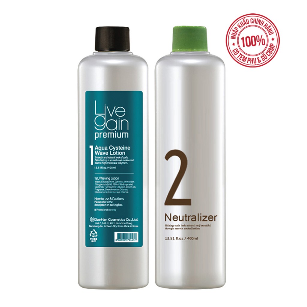 Thuốc Uốn Siêu Dưỡng Livegain Premium AQUA CYSTEINE Lotion 400ml + 400ml Hàn Quốc