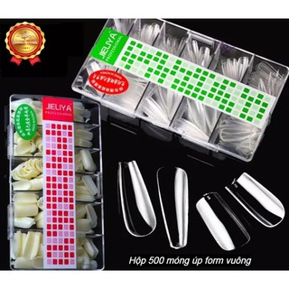 Hộp 500 móng úp mặt nhám sẵn form thang, form vuông đủ size chuẩn đẹp không cần dũa