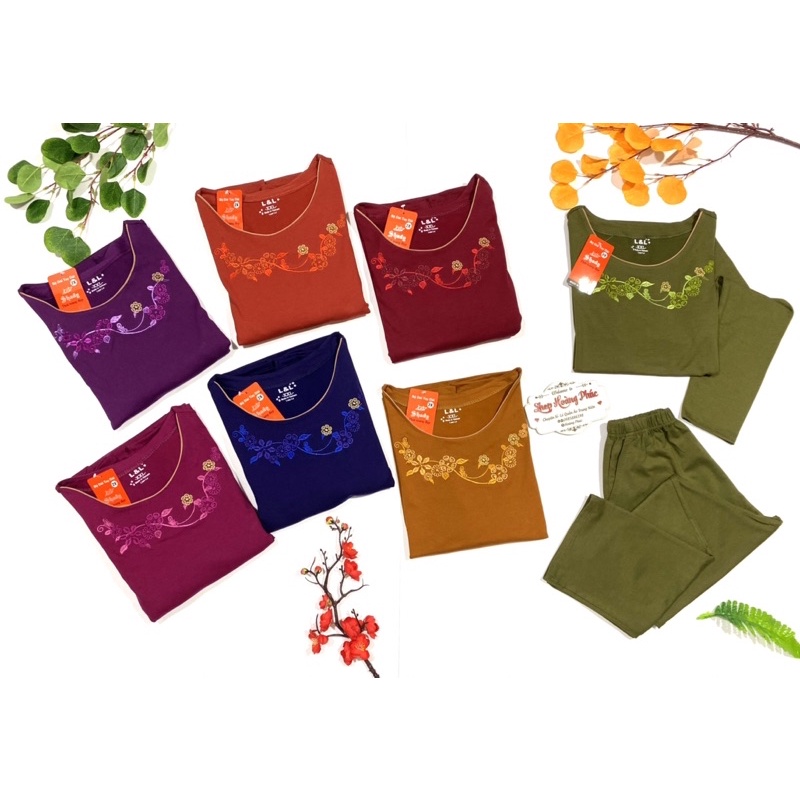 Bộ Quần Áo Trung Niên Thu Đông Chất Cotton mặc ở nhà cho Bà Và Mẹ ( MẪU HOA THÊU MÍ CỔ )