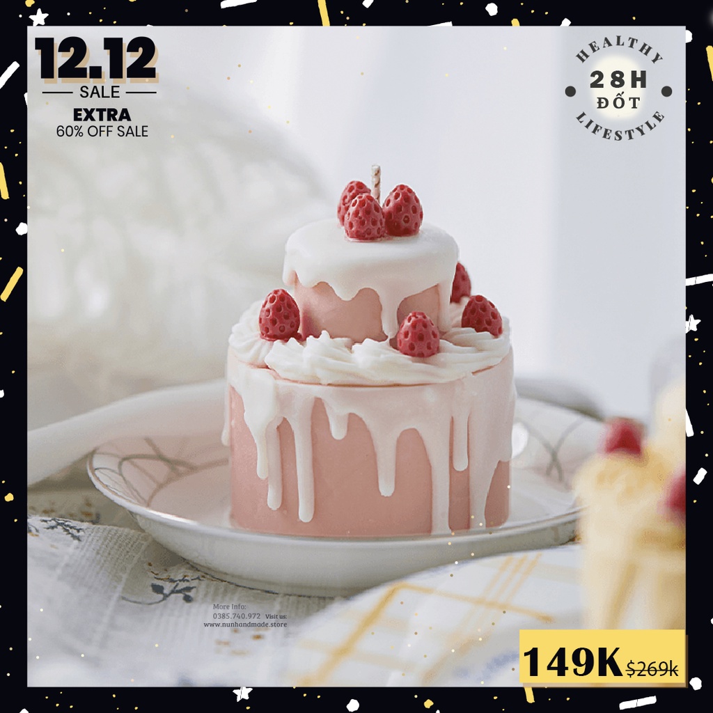 [DOUBLE LILITH]  BÁNH DÂU TÂY NẾN THƠM QUÀ TẶNG GIÁNG SINH/SINH NHẬT/VALENTINE