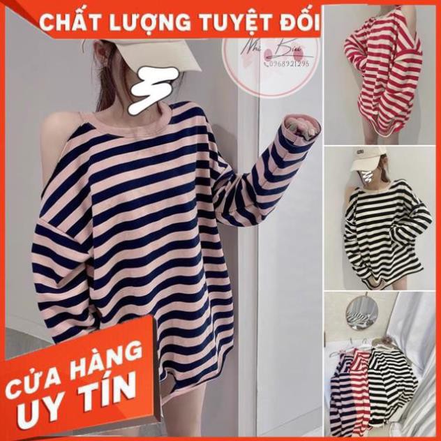 🌈FREESHIP🌈  Áo kẻ khoét vai form rộng hàng đẹp (3m)