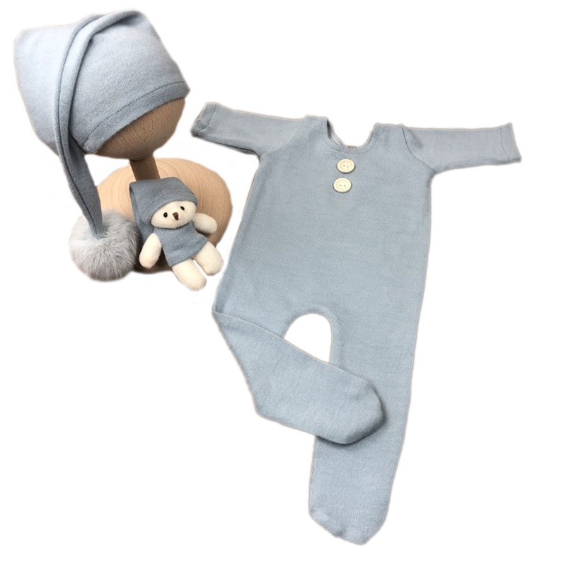 Set Đồ 3 Món Gồm Áo Liền Quần Tay Dài Và Nón Đội Dành Cho Búp Bê Sơ Sinh Chụp Hình