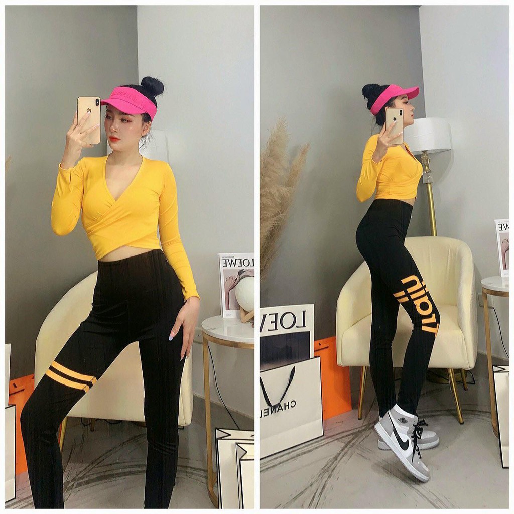 SET DÀI CROPTOP DÀI TAY VẠT CHÉO CÁ TÍNH TẬP GYM YOGA ĐỒNG PHỤC NỮ