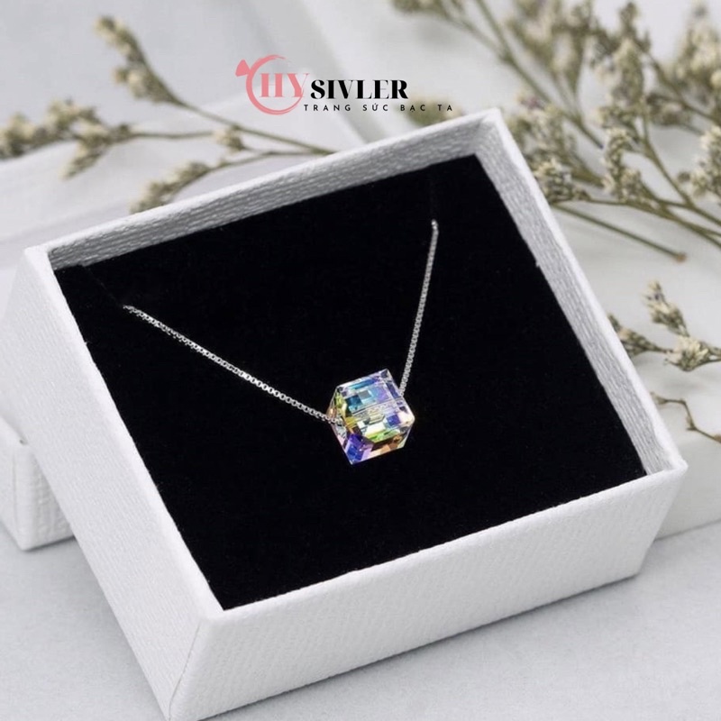 Dây chuyền bạc đá lập phương pha lê 7 màu đá 8 ly dây chuyền nữ bạc thật giá rẻ