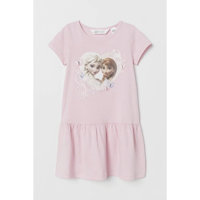 Váy đầm bé gái - Váy cộc tay Elsa hồng HM chất cotton mềm cho bé gái size 2-10 tuổi