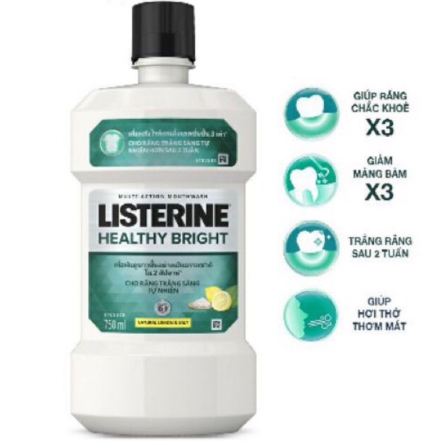 Nước súc miệng giúp răng trắng sáng tự nhiên Listerine Healthy Bright 750ml (chanh và muối giúp răng trắng sáng tự nhiên