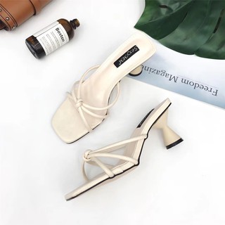 Dép cao gót nữ Lingshoes màu be 111-15