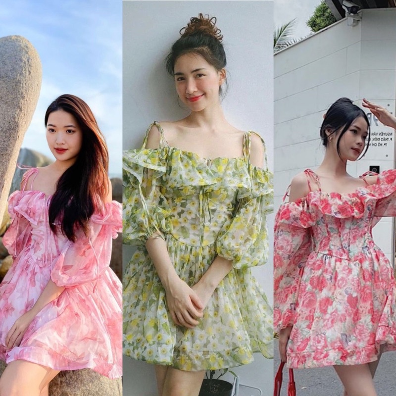 ĐẦM HOA HỒNG 2 DÂY RỚT VAI BÈO (về thêm màu)