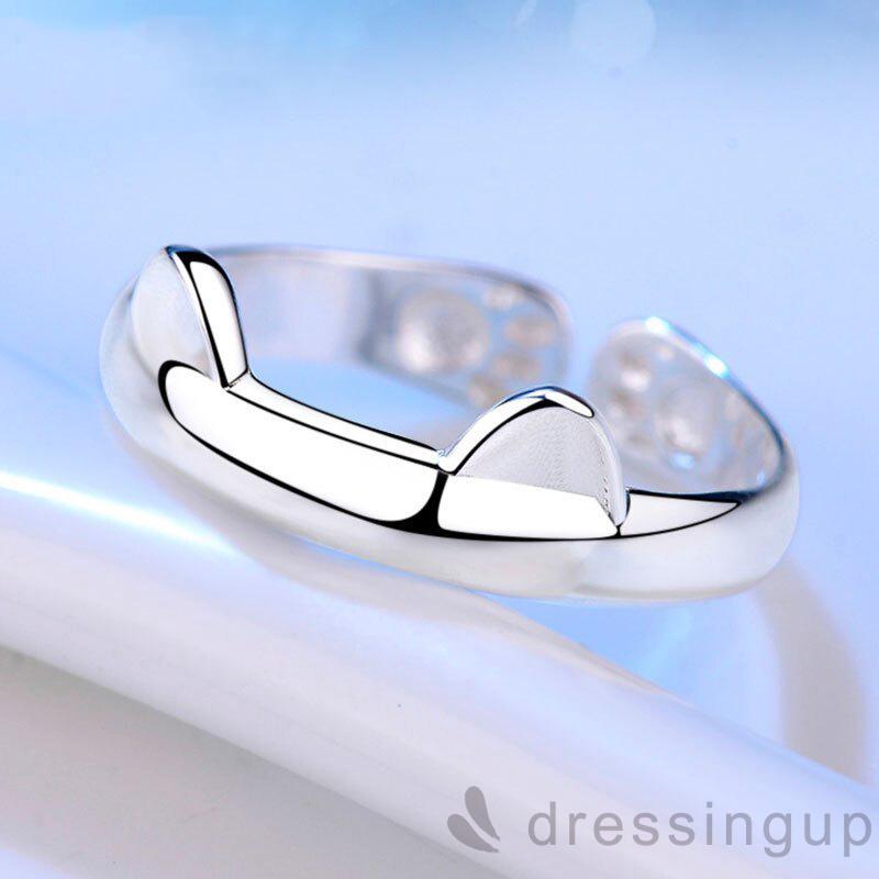 Nhẫn hở có thể điều chỉnh màu bạc hình tai mèo dễ thương dành cho nữ