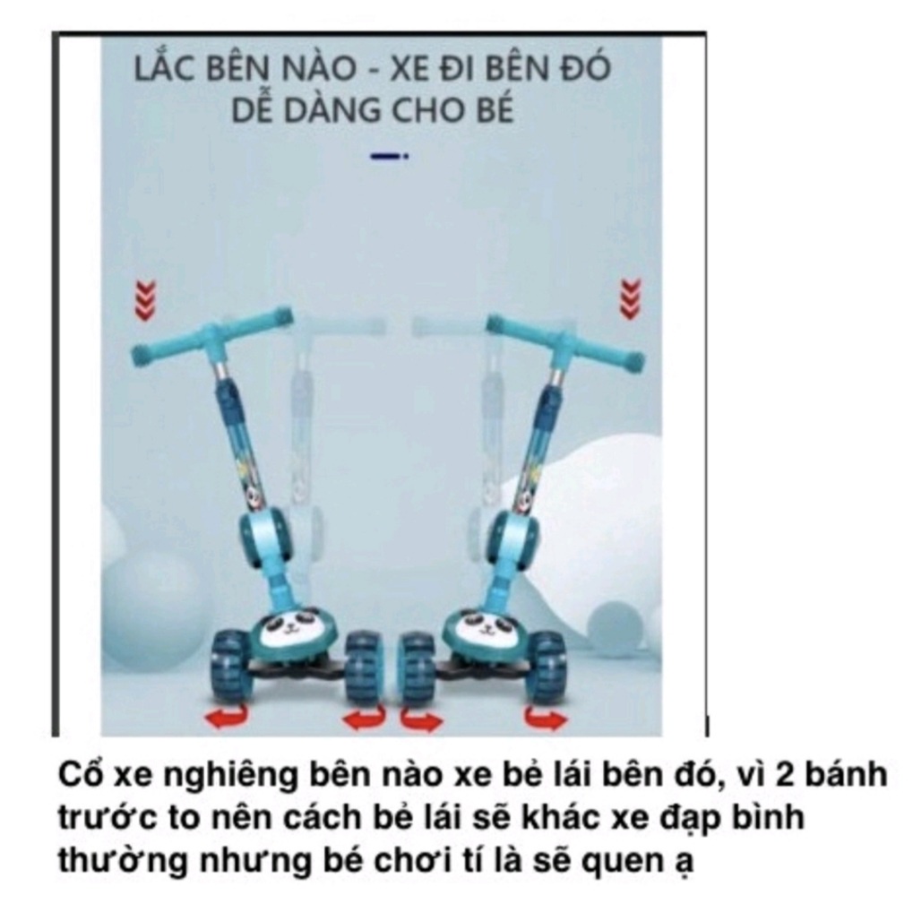 Xe chòi chân cho bé, Xe trượt Scooter có ghế ngồi, có nhạc và đèn bánh xe phát sáng đủ màu