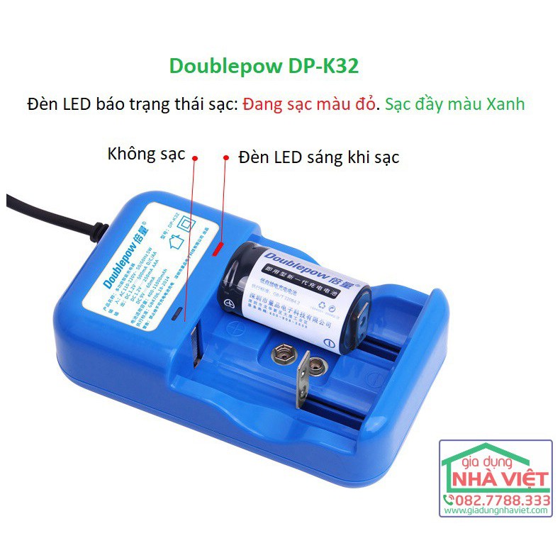 Sạc pin đa năng DP-K32 Doublepow sạc pin đại D, pin trung C, pin 9V