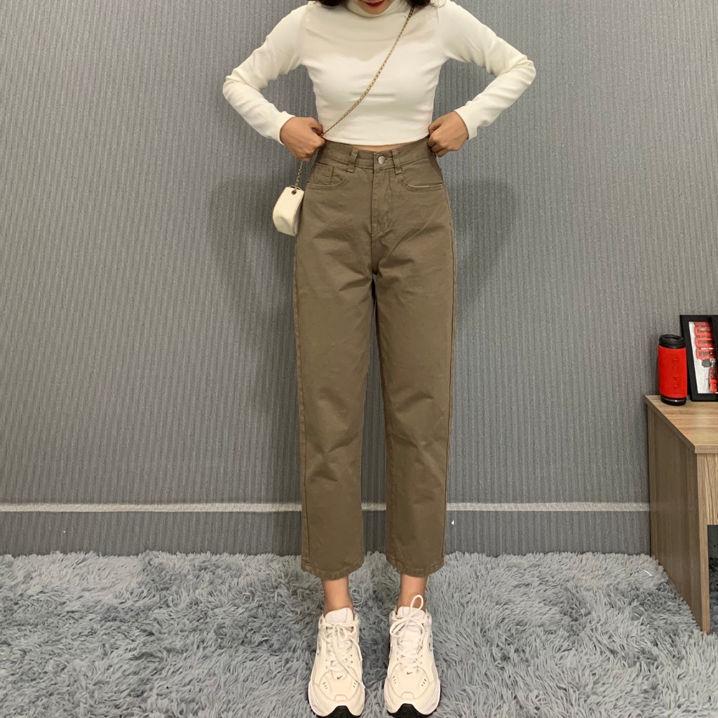 Quần Baggy Kaki Nữ Trơn Ống Suông