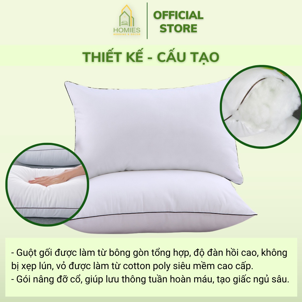 Ruột Gối Đầu HOMIES Bông Gòn Tinh Khiết Êm Ái Mềm Mại - Kích Thước 50cm x 70cm và 45cm x 65cm