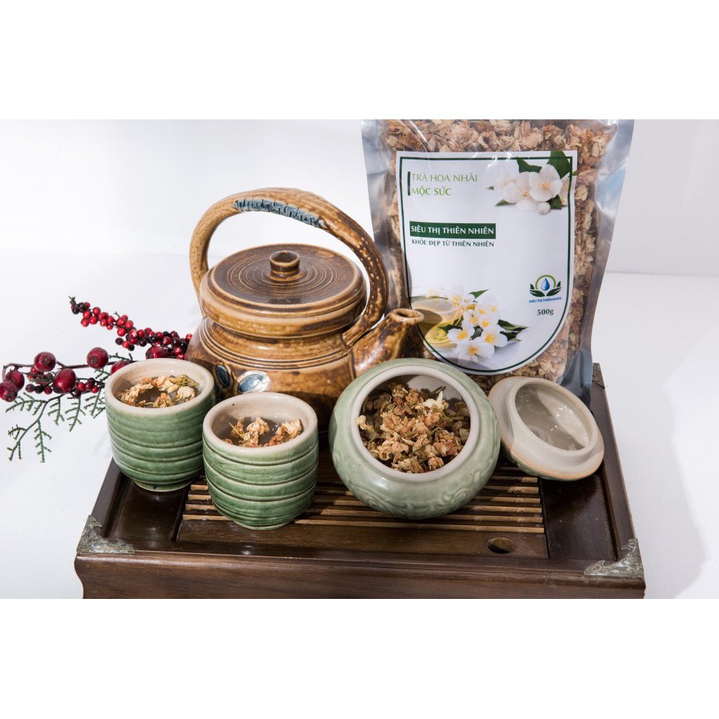 Trà hoa nhài sấy khô Mộc Sắc nguyên bông 500gr, hoa lài sấy lạnh của siêu thị thiên nhiên