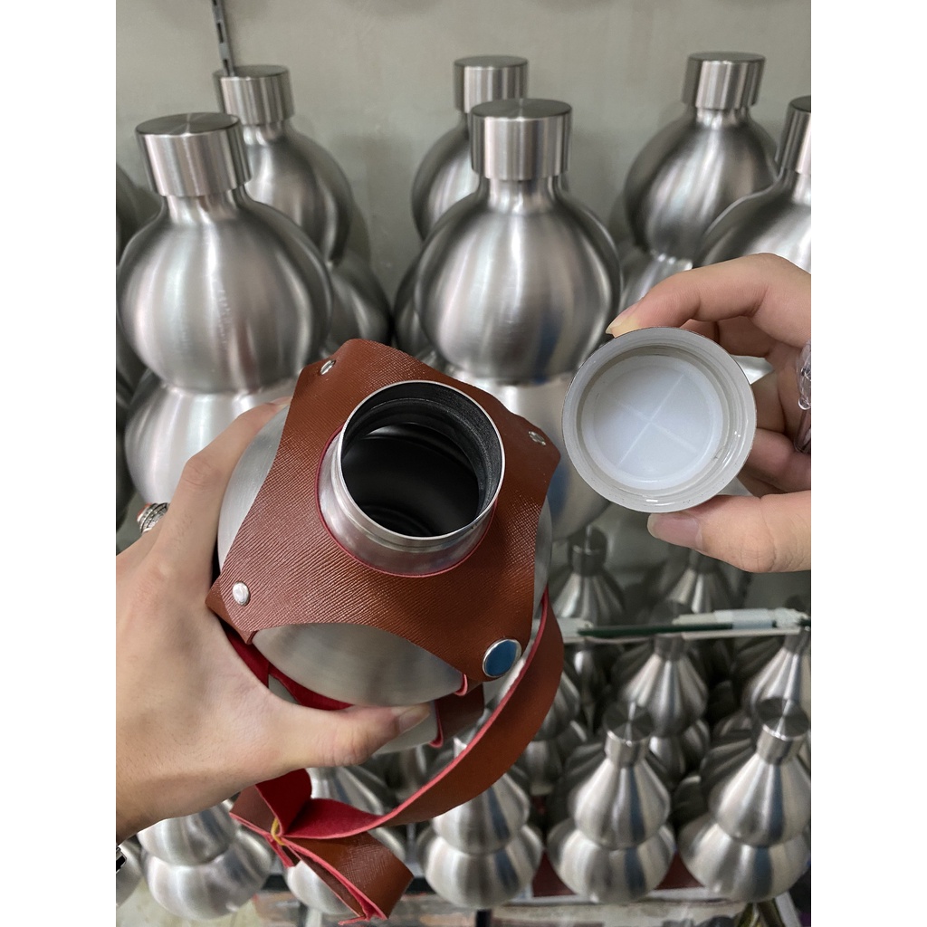 Hồ Lô Inox 304 - Hồ Lô Đựng Rượu - Tặng Kèm Bao Da