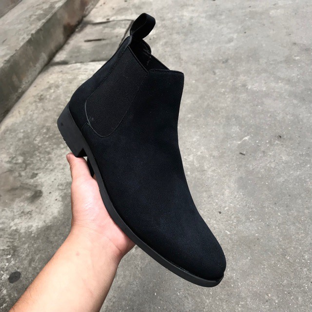Chelsea Boots da lộn đen - Chelsea Boots da bò đế cao su - Giày cao cổ nam giúp tăng chiều cao. Giày bốt nam da lộn đen. | BigBuy360 - bigbuy360.vn
