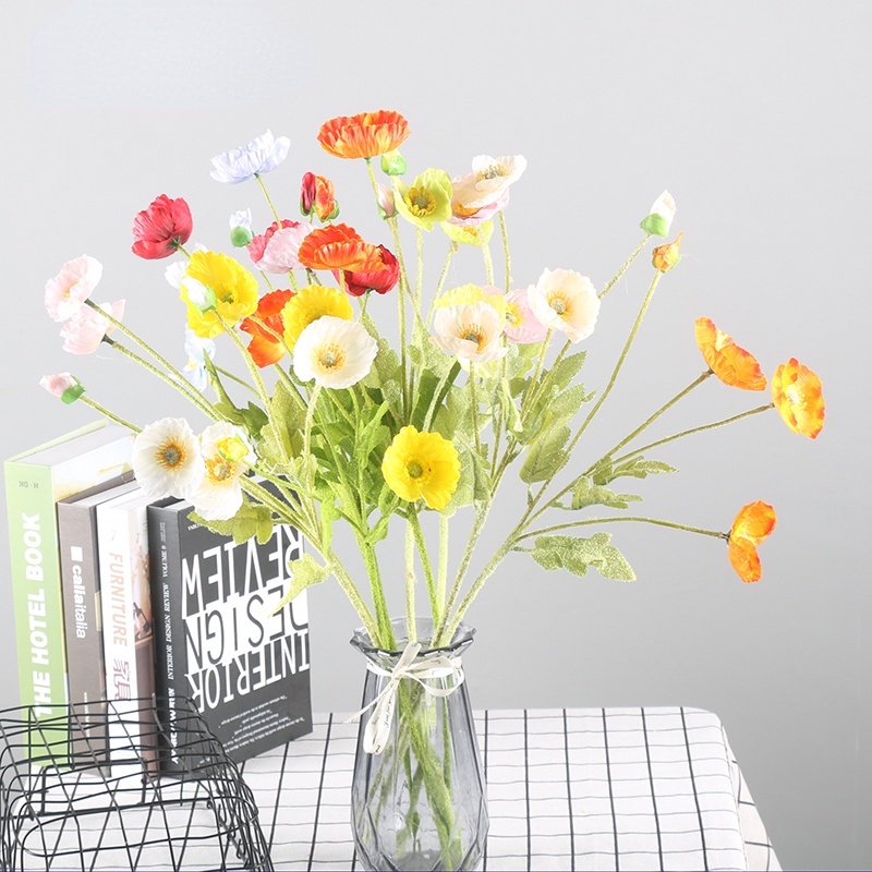 Cây Hoa Anh Túc Giả Bằng Lụa Chất Lượng Cao Trang Trí Bàn Lễ Hội / Trường Học DIY