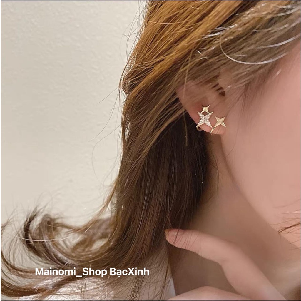 Bông tai nữ bạc ta sao ôm vành tai nhẹ nhàng tinh tế Mainomi Shop Bạc Xinh