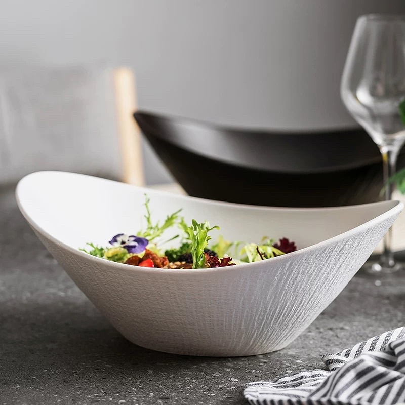 Tô sâu lòng dáng thuyền đựng salad, trái cây phong cách Nhật Bản