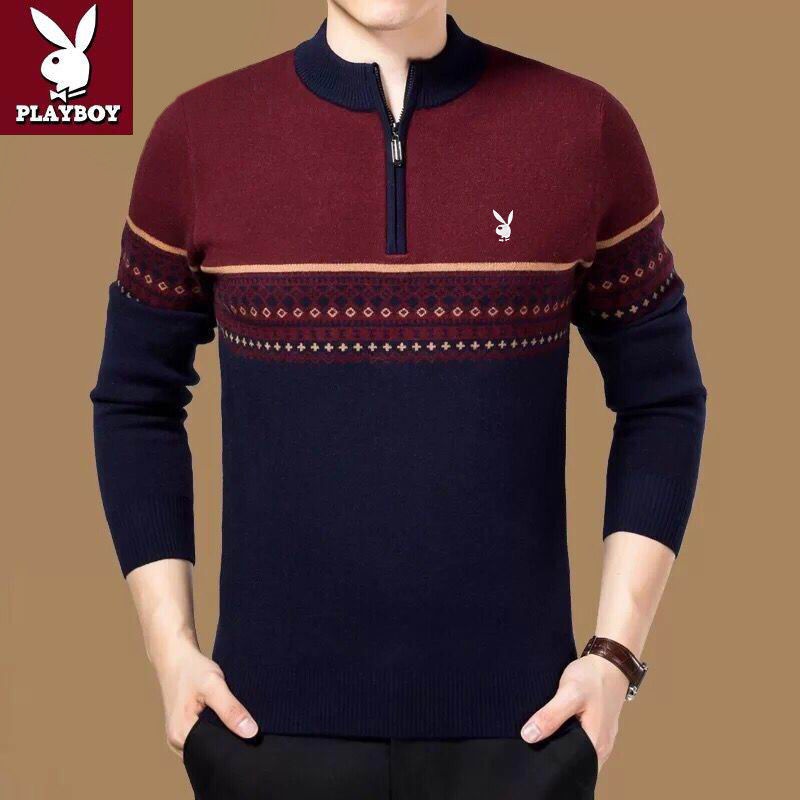 Áo dệt kim Playboy vừa người cổ tròn dày dặn giữ ấm thời trang thu đông cho nam trung niên | BigBuy360 - bigbuy360.vn
