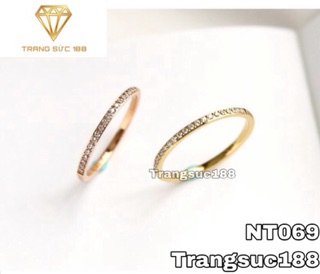 Nhẫn titan ko đEn mỏng nữa hàng đá NT069