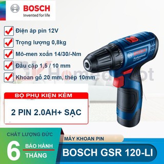 Máy khoan vặn vít dùng pin 12v bosch gsr 120-li gen ii gồm 1 sạc 2 pin 2.0