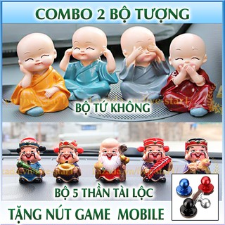 Combo 2 tượng: Chú tiểu 4 điều không + 5 Thần tài Phúc Lộc Thọ + Tặng kèm nút game joystick