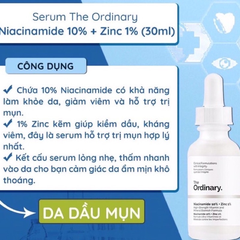 Tinh chất serum The Ordinary Niacinamide 10% + zin 1% 30ml