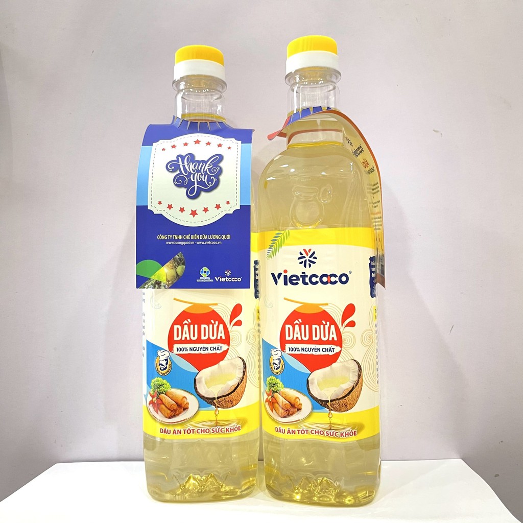 Dầu dừa nấu ăn VietCoco không Cholesterol, tốt cho tim mạch, nguyên chất 100% từ cơm dừa 1 lít Tinh Dầu 100 Shop