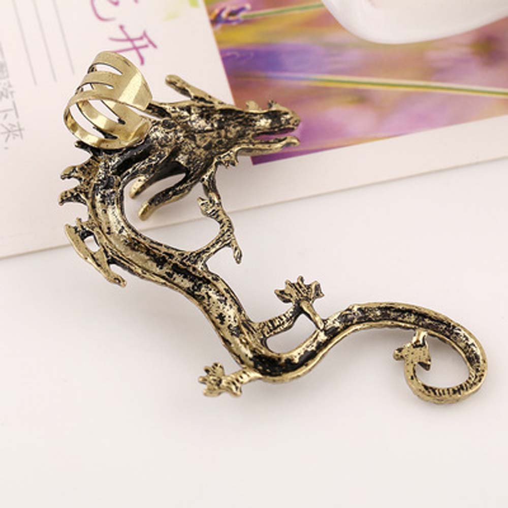 Khuyên tai kẹp vành tai trái hình rồng bằng hợp kim nhiều màu sắc thời trang cổ điển cho nam và nữ