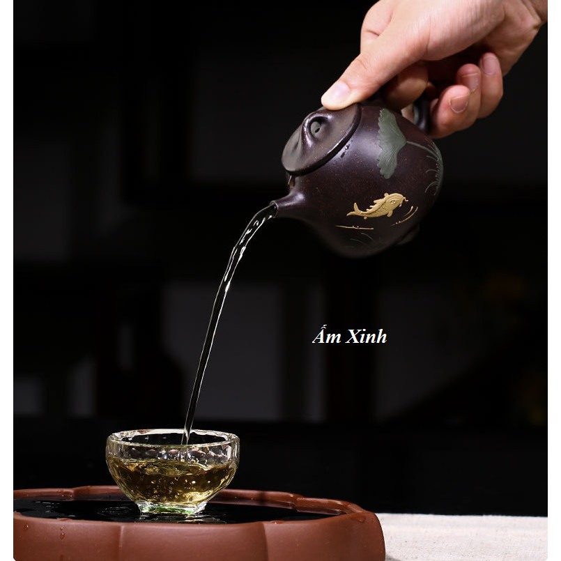 Ấm Tử Sa Nghi Hưng Thạch Biều Cao 200 ml (Hắc Kim Sa)