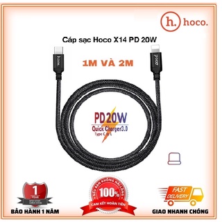 Cáp Sạc Hoco X14 PD 20W Type-C to Dây Sạc Nhanh IPPD Dây Dù Chống Gãy,Chống Đứt Dài 1M/2M - BH 12T