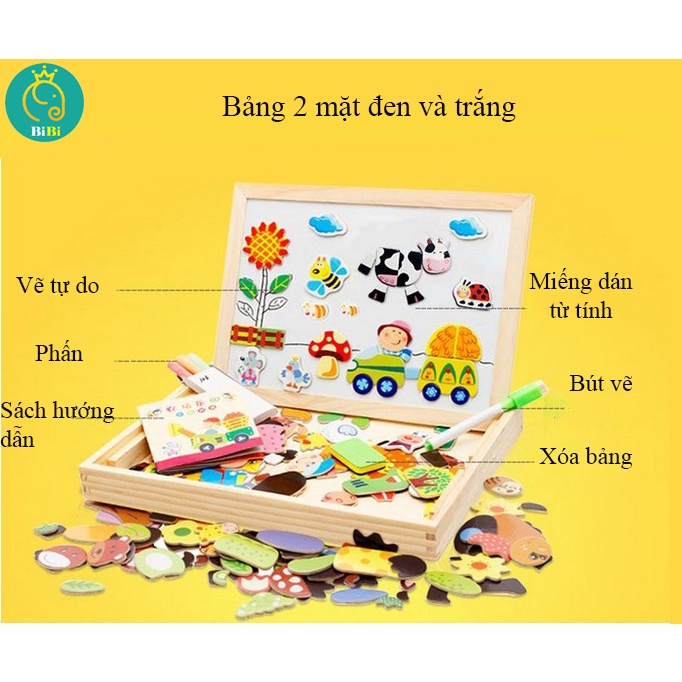 Đồ chơi trẻ em thông minh, Bảng chữ cái, số đếm, động vật xếp hình gắn nam châm cho bé từ 3 tuổi.