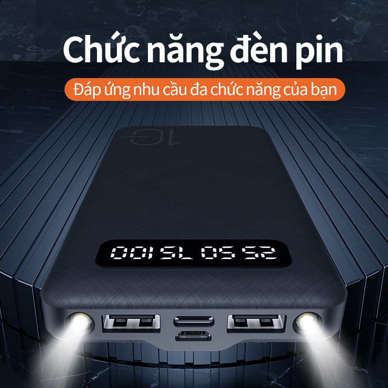 Sạc Dự Phòng 10000mAh BASIKE 2 Cổng Sạc Cho iPhone HUAWEI Samsung OPPO - Bảo hành 12 tháng