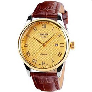 Đồng Hồ Nam SKMEI 9058 Dây Da - Mặt Vàng Dây Nâu