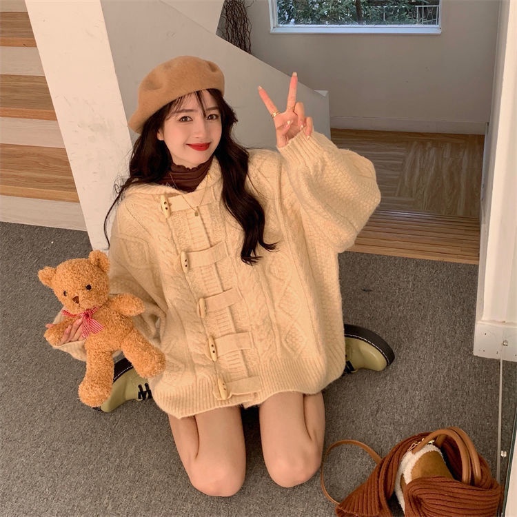 Áo Khoác Sweater Dáng Rộng Có Mũ Trùm Kiểu Retro Nhật Bản Thời Trang Thu Đông Cho Nữ