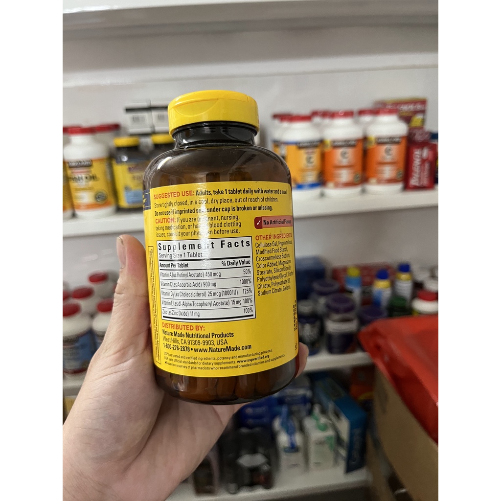 Viên uống bổ sung vitaminC Nature Made Super C With Vitamin D3 & Zinc, 200 viên