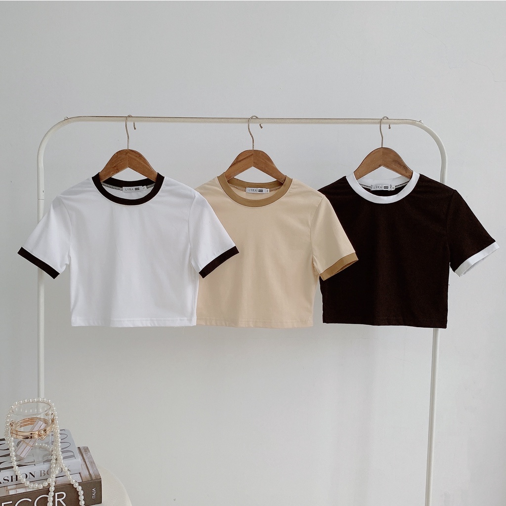 Set áo phông đôi trơn nam nữ LYRA thiết kế, chất cotton trơn basic viền đen unisex trẻ trung, năng động-LWBAP035