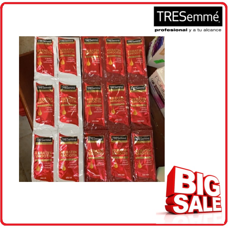 Dầu Gội /Dầu Xả TRESemmé  Keratin Smooth Tinh dầu Argan và Keratin Vào Nếp Suôn Mượt Dây 7g x 10 Gói