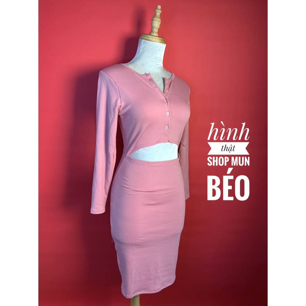 [MẪU MỚI] Đầm Body Tay Dài Khoét Eo Cúc Ngực Cài Thích Hợp Mặc Đi Tiệc Đi Làm Đi Chơi | BigBuy360 - bigbuy360.vn