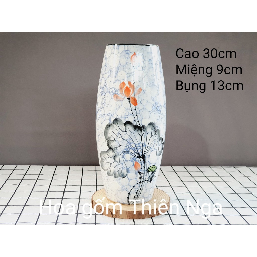 Bình hoa gốm sứ bom hoa sen Bát tràng - cao 30cm