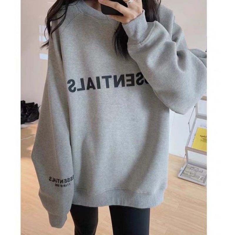 Áo Sweater nỉ Anne9x Store/ Áo Nỉ phối Tay In ESSENTIALS form Unisex phong cách Ulzzang Freesize | BigBuy360 - bigbuy360.vn