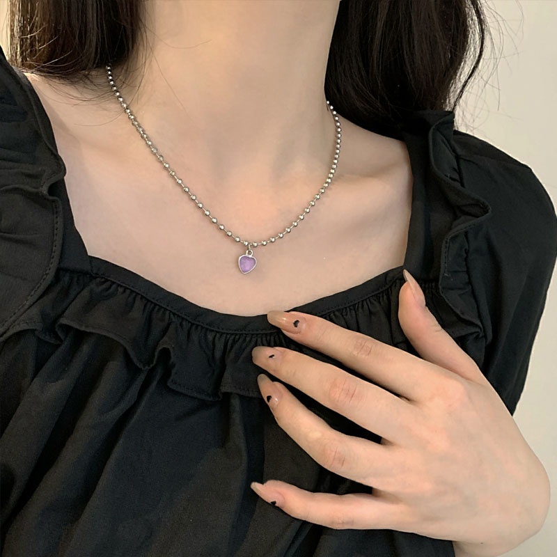 1 Vòng Cổ Choker Mặt Trái Tim Đính Đá Pha Lê Tím Phong Cách Cổ Điển