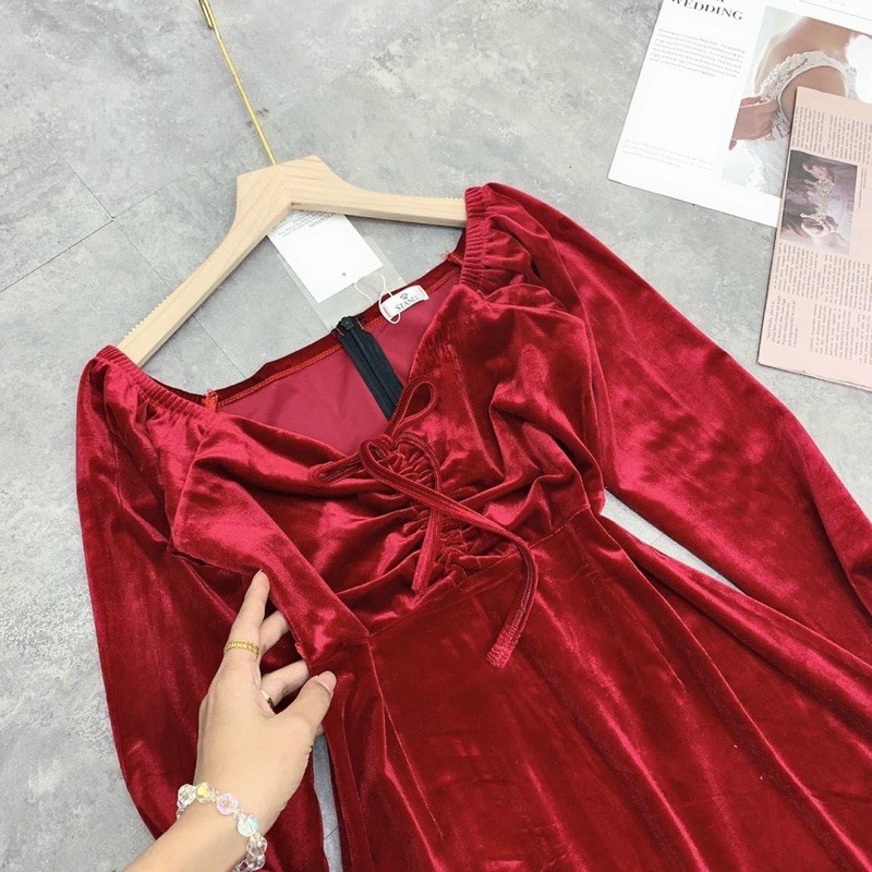 VÁY NHUNG RÚT DÂY NGỰC ĐỎ HOT | BigBuy360 - bigbuy360.vn