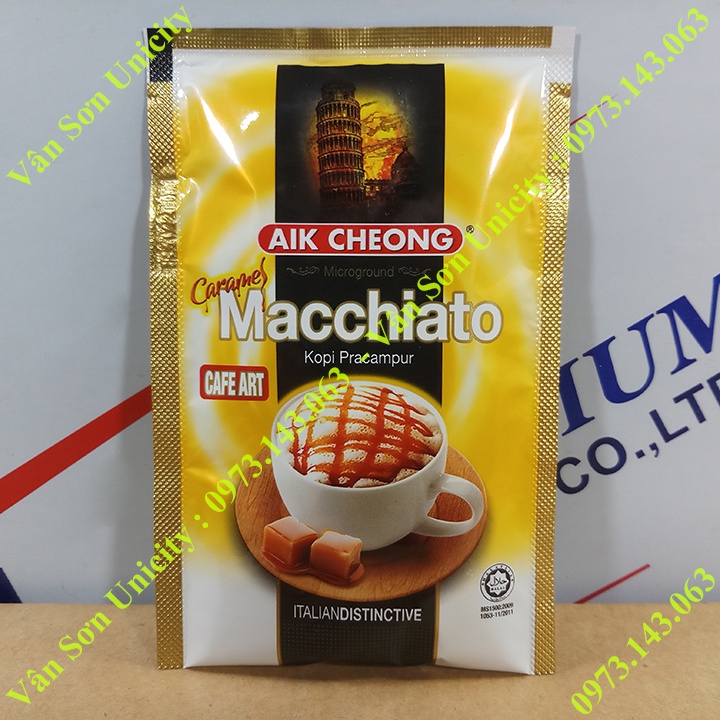 Gói nhỏ cà phê sữa Caramel Macchiato 25g Aik Cheong Malaysia