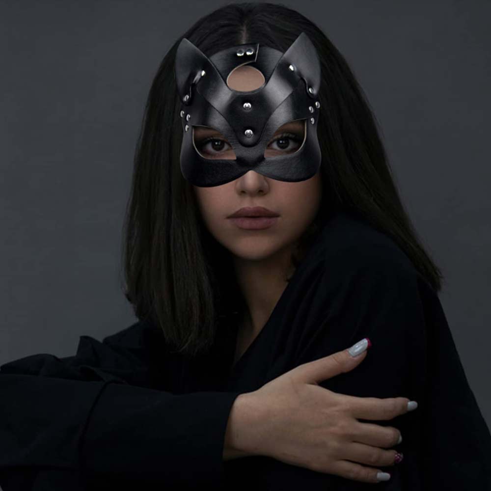 SINSEN Women Leather Cat Mask Sexy Half Face Eyemask Cosplay Costume Props Halloween Party Masquerade Mardi Gras Carnival Accessories